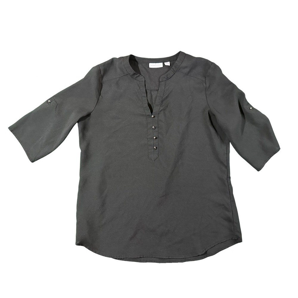 New York & Company Black Casual Button Down Shirt Relaxed Fit